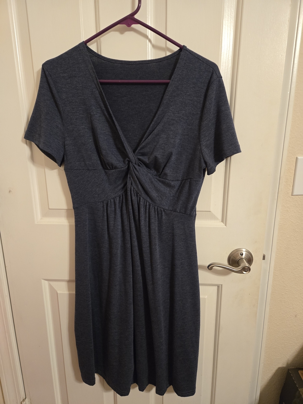 SHEIN Dark Charcoal V-Neck Twist-Front Short Sleeve Dress